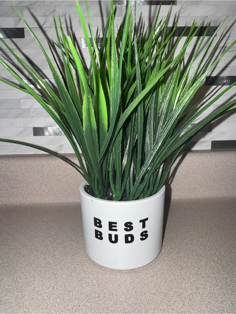 Like new, Best Buds Faux Grass Plant in White Pot
